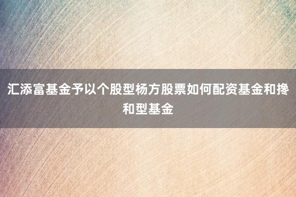 汇添富基金予以个股型杨方股票如何配资基金和搀和型基金