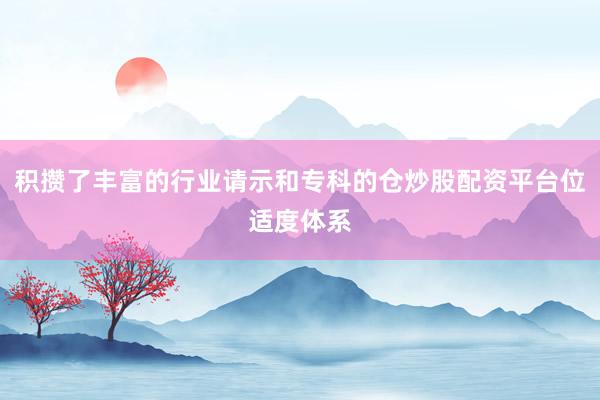 积攒了丰富的行业请示和专科的仓炒股配资平台位适度体系