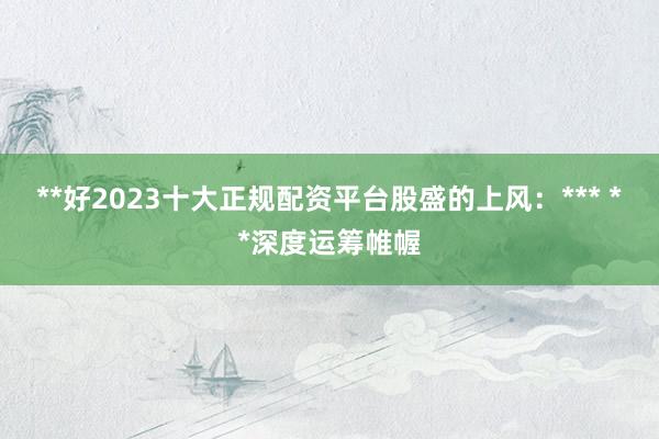 **好2023十大正规配资平台股盛的上风：*** **深度运筹帷幄
