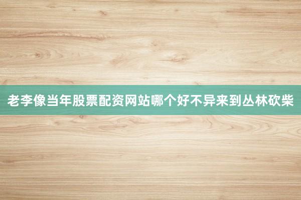 老李像当年股票配资网站哪个好不异来到丛林砍柴