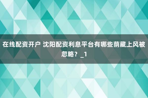 在线配资开户 沈阳配资利息平台有哪些荫藏上风被忽略？_1