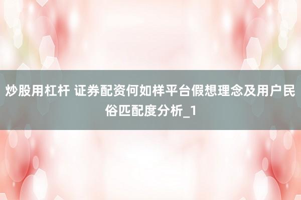 炒股用杠杆 证券配资何如样平台假想理念及用户民俗匹配度分析_1