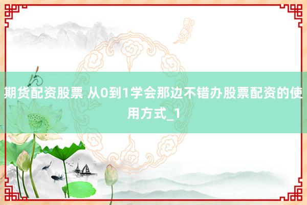 期货配资股票 从0到1学会那边不错办股票配资的使用方式_1