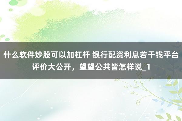 什么软件炒股可以加杠杆 银行配资利息若干钱平台评价大公开，望望公共皆怎样说_1