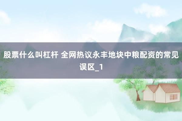 股票什么叫杠杆 全网热议永丰地块中粮配资的常见误区_1