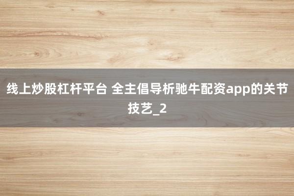 线上炒股杠杆平台 全主倡导析驰牛配资app的关节技艺_2